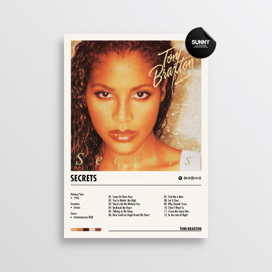 Toni Braxton Secrets merch custom album cover poster music poster personalized gifts poster mockup poster template album posters for wall tracklist Sunny Designs Poster
