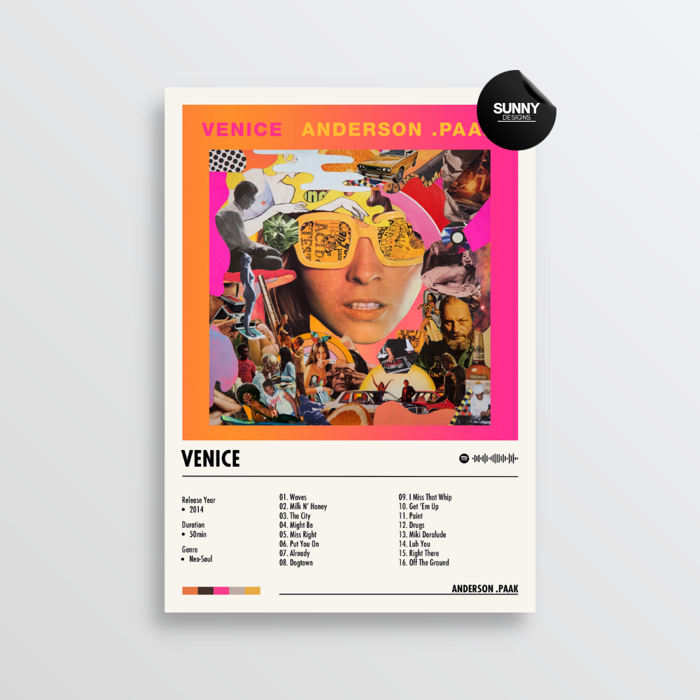 Anderson Paak Venice merch custom album cover poster music poster personalized gifts poster mockup poster template album posters for wall Sunny Designs Poster 