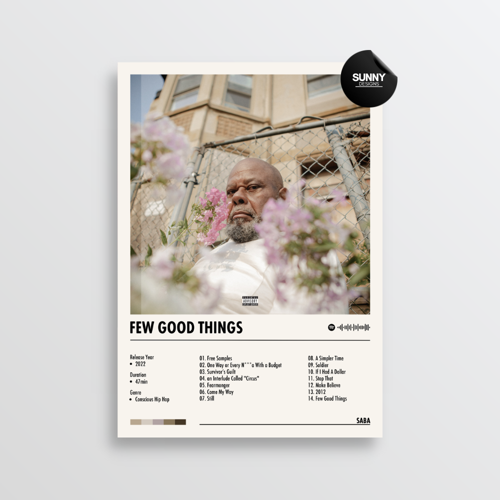 Saba Few Good Things merch custom album cover poster music poster personalized gifts poster mockup poster template album posters for wall tracklist Sunny Designs Poster
