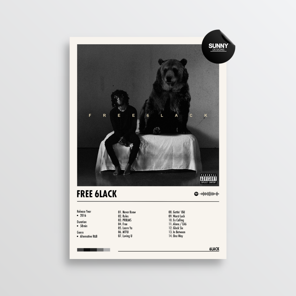 6LACK FREE 6LACK merch custom album cover poster music poster personalized gifts poster mockup poster template album posters for wall Sunny Designs Poster 