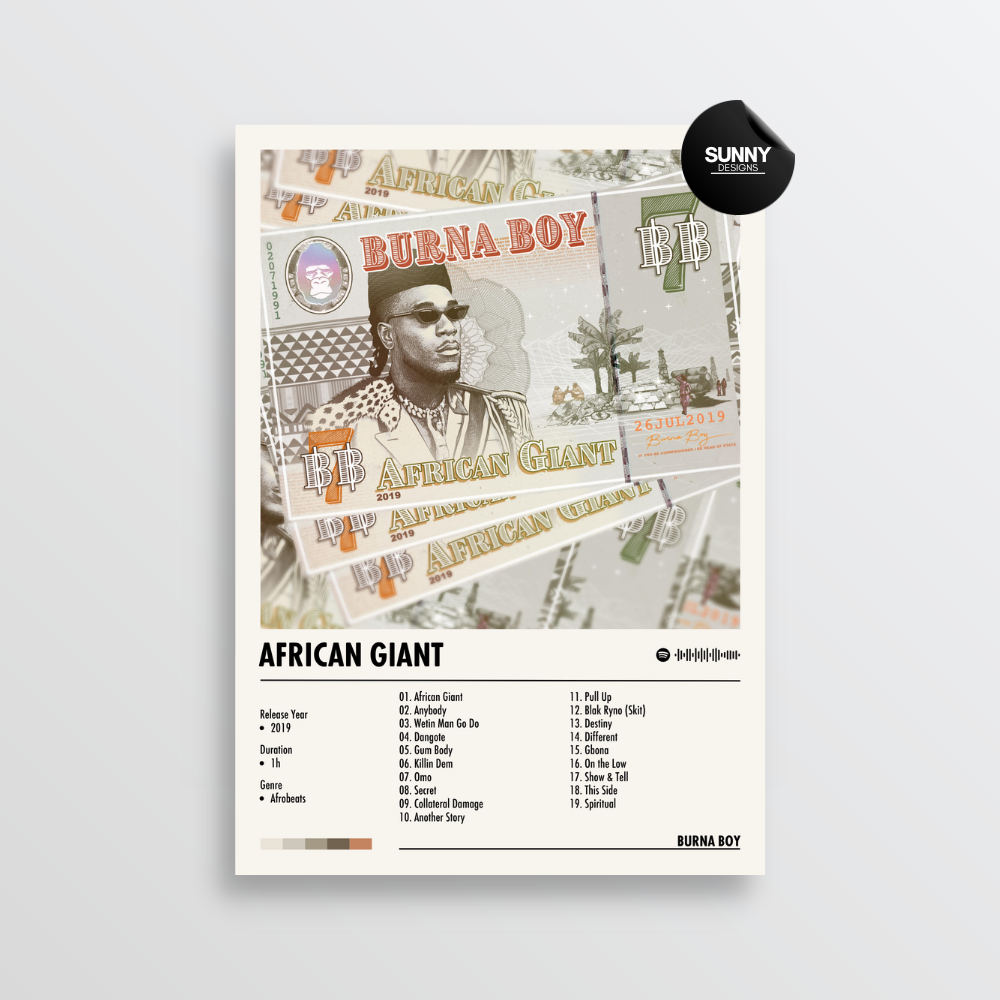 Burna Boy African Giant merch custom album cover poster music poster personalized gifts poster mockup poster template album posters for wall Sunny Designs Poster 