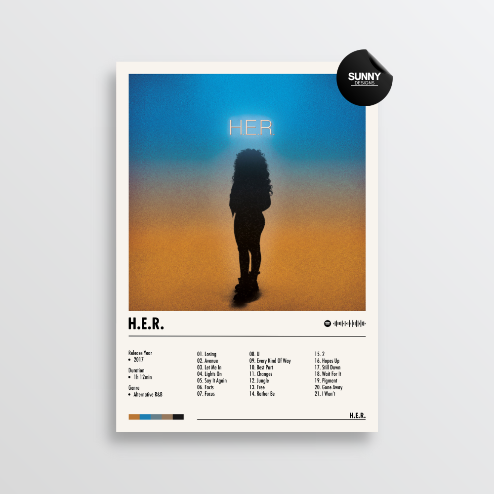 H.E.R. H.E.R. merch custom album cover poster music poster personalized gifts poster mockup poster template album posters for wall Sunny Designs Poster 