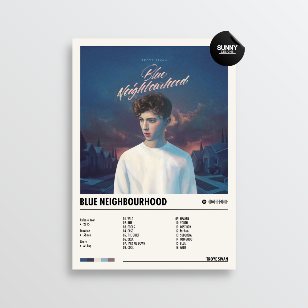 Troye Sivan Blue Neighbourhood merch custom album cover poster music poster personalized gifts poster mockup poster template album posters for wall Sunny Designs Poster 