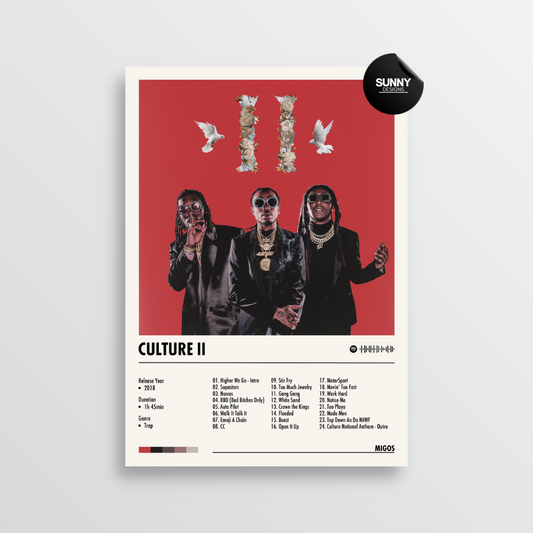 Migos Culture 2 merch custom album cover poster music poster personalized gifts poster mockup poster template album posters for wall Sunny Designs Poster 