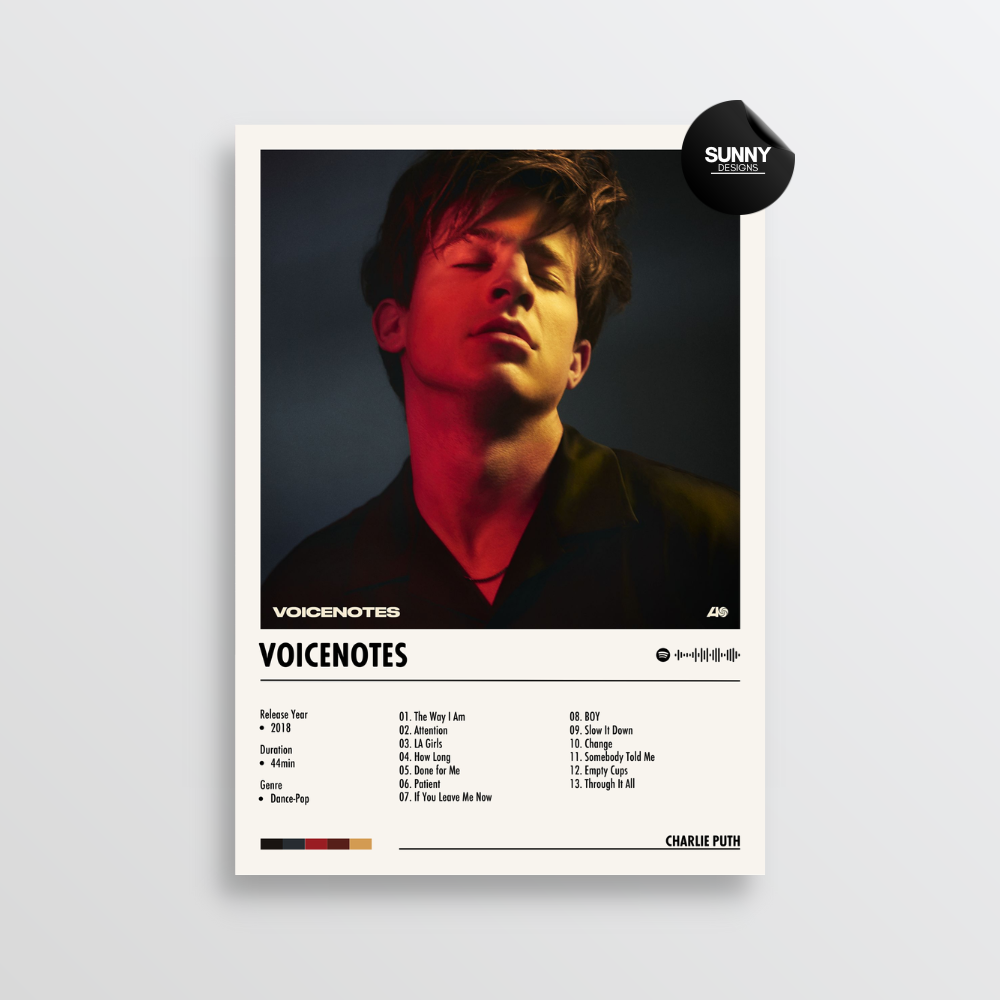 Charlie Puth Voicenotes merch custom album cover poster music poster personalized gifts poster mockup poster template album posters for wall Sunny Designs Poster 