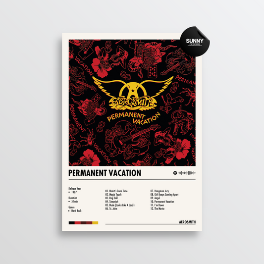 Aerosmith Permanent Vacation merch custom album cover poster music poster personalized gifts poster mockup poster template album posters for wall tracklist Sunny Designs Poster
