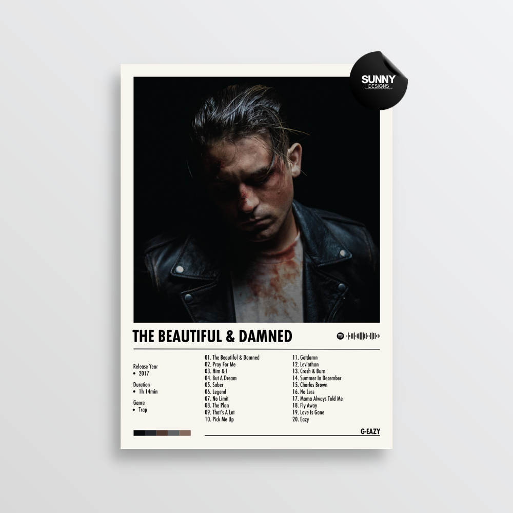 G-Eazy The Beautiful & Damned merch custom album cover poster music poster personalized gifts poster mockup poster template album posters for wall tracklist Sunny Designs Poster
