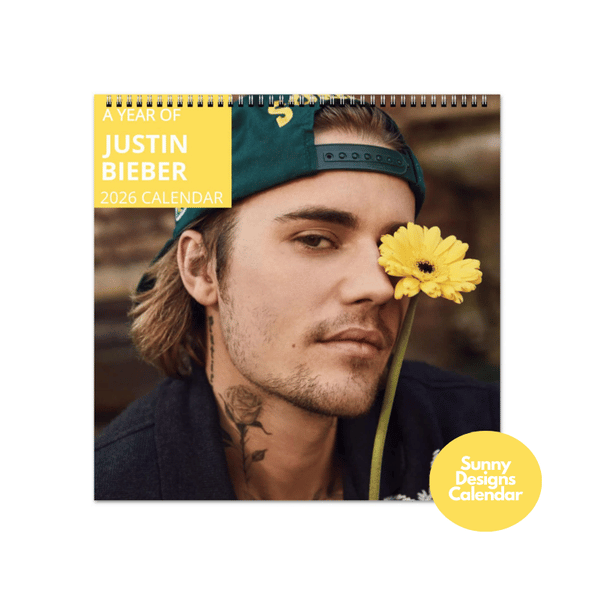 Justin Bieber 2026 Wall Calendar - Sunny Designs Posters Celebrity Wall Art - Unique Gift - Celebrity Calendar Planner Desk