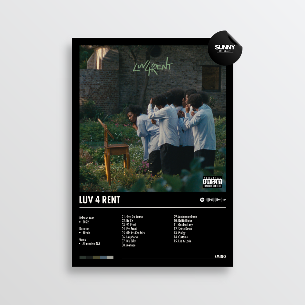 Smino Luv 4 Rent merch custom album cover poster music poster personalized gifts poster mockup poster template album posters for wall Sunny Designs Poster
