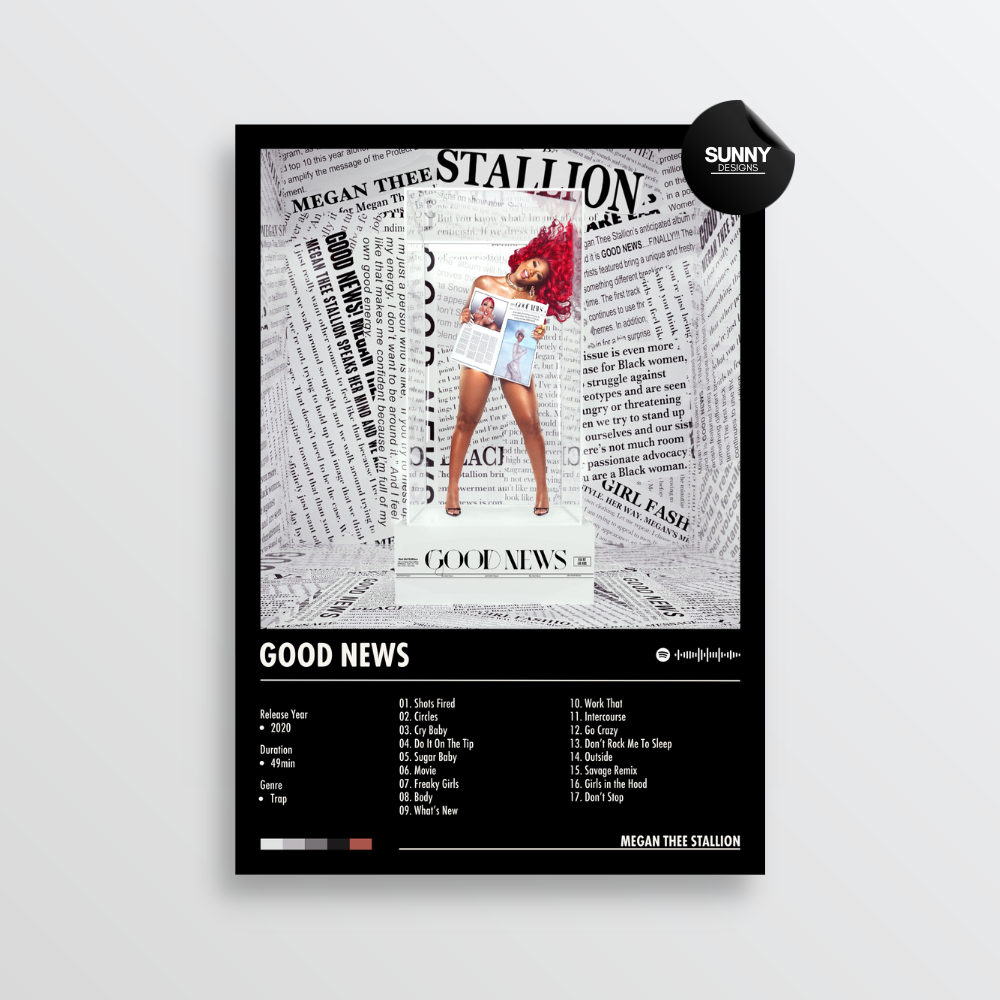 Megan Thee Stallion Good News merch custom album cover poster music poster personalized gifts poster mockup poster template album posters for wall tracklist Sunny Designs Poster
