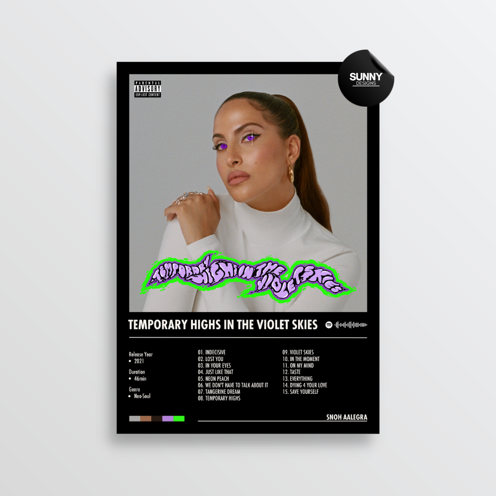 Snoh AalegrA TEMPORARY HIGHS IN THE VIOLET SKIES merch custom album cover poster music poster personalized gifts poster mockup poster template album posters for wall Sunny Designs Poster 