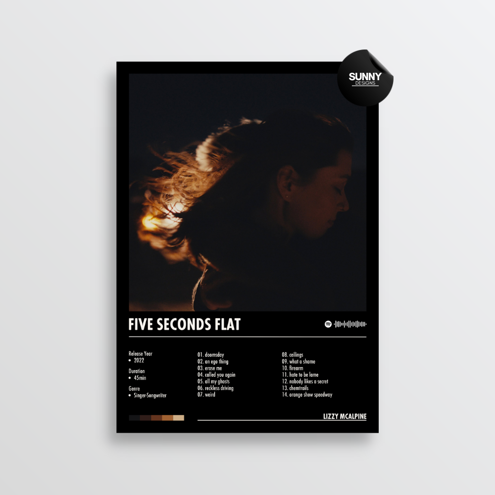 Lizzy McAlpine five seconds flat merch custom album cover poster music poster personalized gifts poster mockup poster template album posters for wall tracklist Sunny Designs Poster
