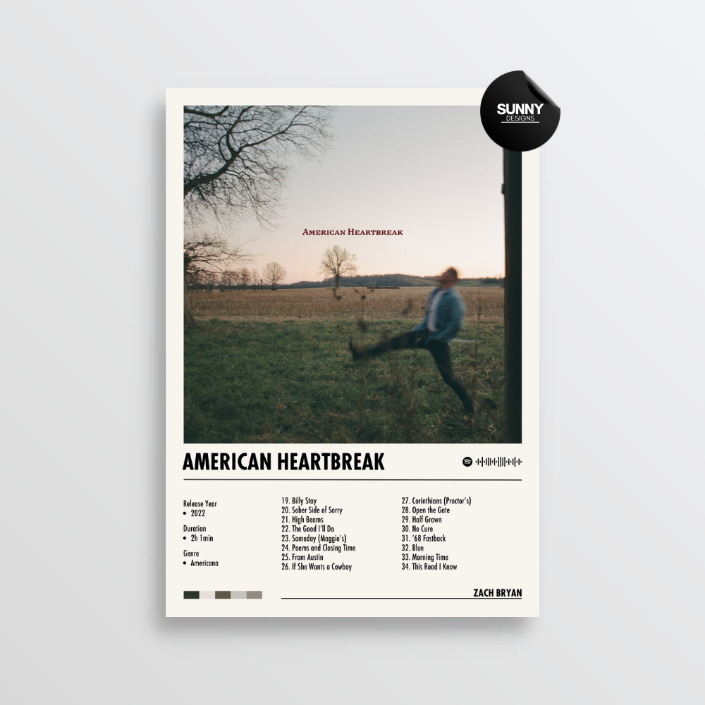 Zach Bryan American Heartbreak merch custom album cover poster music poster personalized gifts poster mockup poster template album posters for wall Sunny Designs Poster 