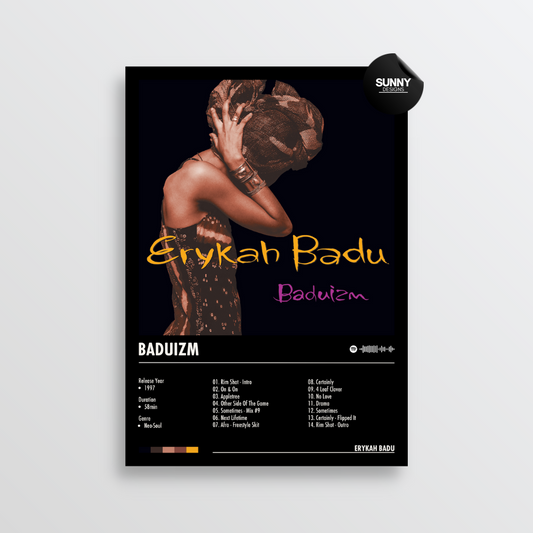 Erykah Badu Baduizm merch custom album cover poster music poster personalized gifts poster mockup poster template album posters for wall Sunny Designs Poster 