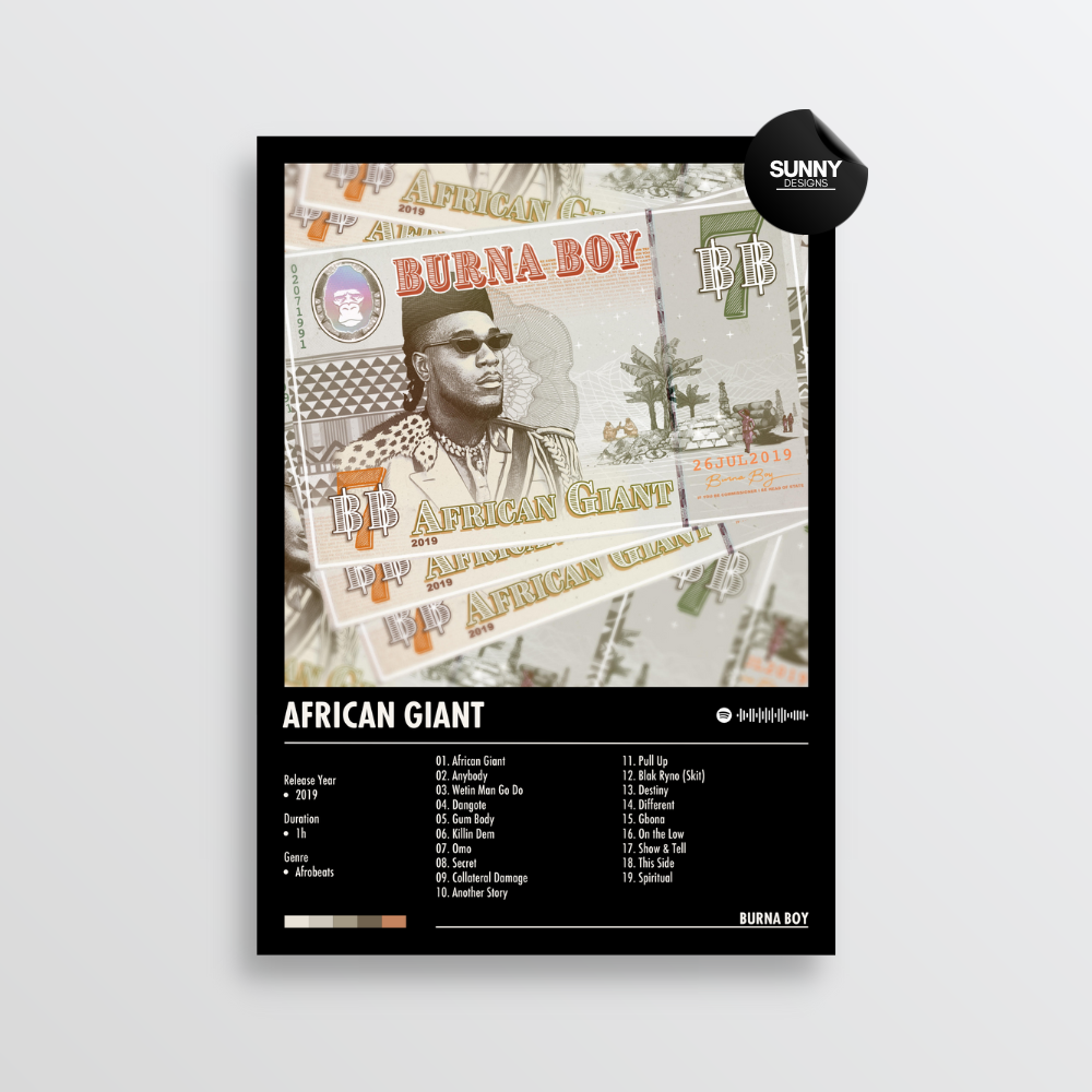 Burna Boy African Giant merch custom album cover poster music poster personalized gifts poster mockup poster template album posters for wall Sunny Designs Poster 