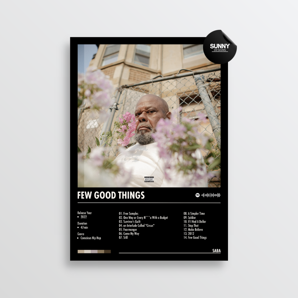 Saba Few Good Things merch custom album cover poster music poster personalized gifts poster mockup poster template album posters for wall tracklist Sunny Designs Poster
