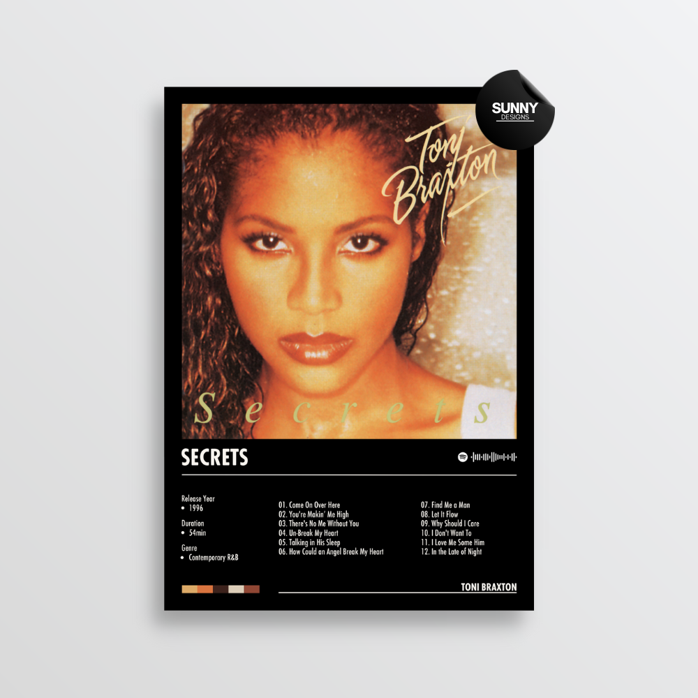 Toni Braxton Secrets merch custom album cover poster music poster personalized gifts poster mockup poster template album posters for wall tracklist Sunny Designs Poster
