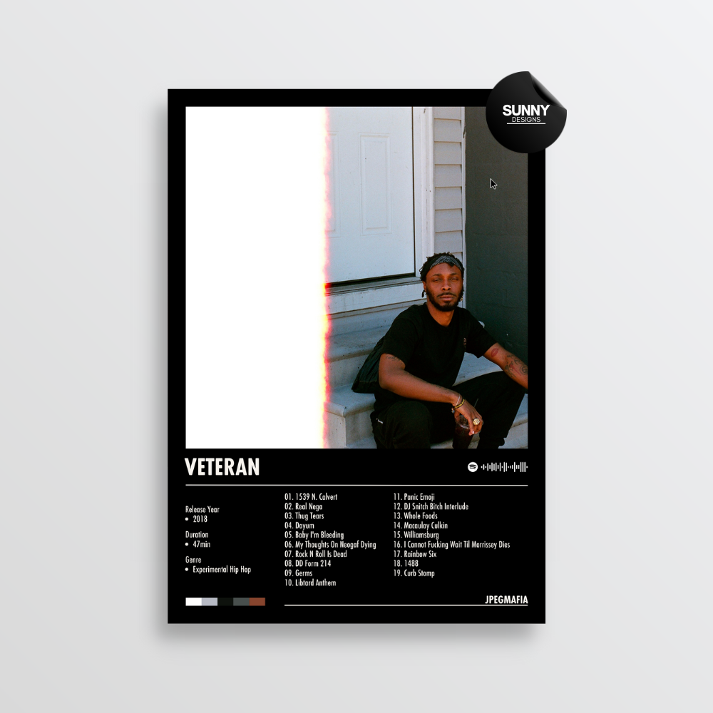 JPEGMAFIA Veteran merch custom album cover poster music poster personalized gifts poster mockup poster template album posters for wall Sunny Designs Poster 