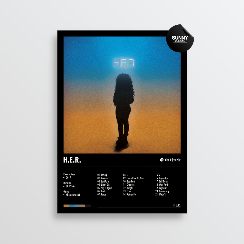 H.E.R. H.E.R. merch custom album cover poster music poster personalized gifts poster mockup poster template album posters for wall Sunny Designs Poster 