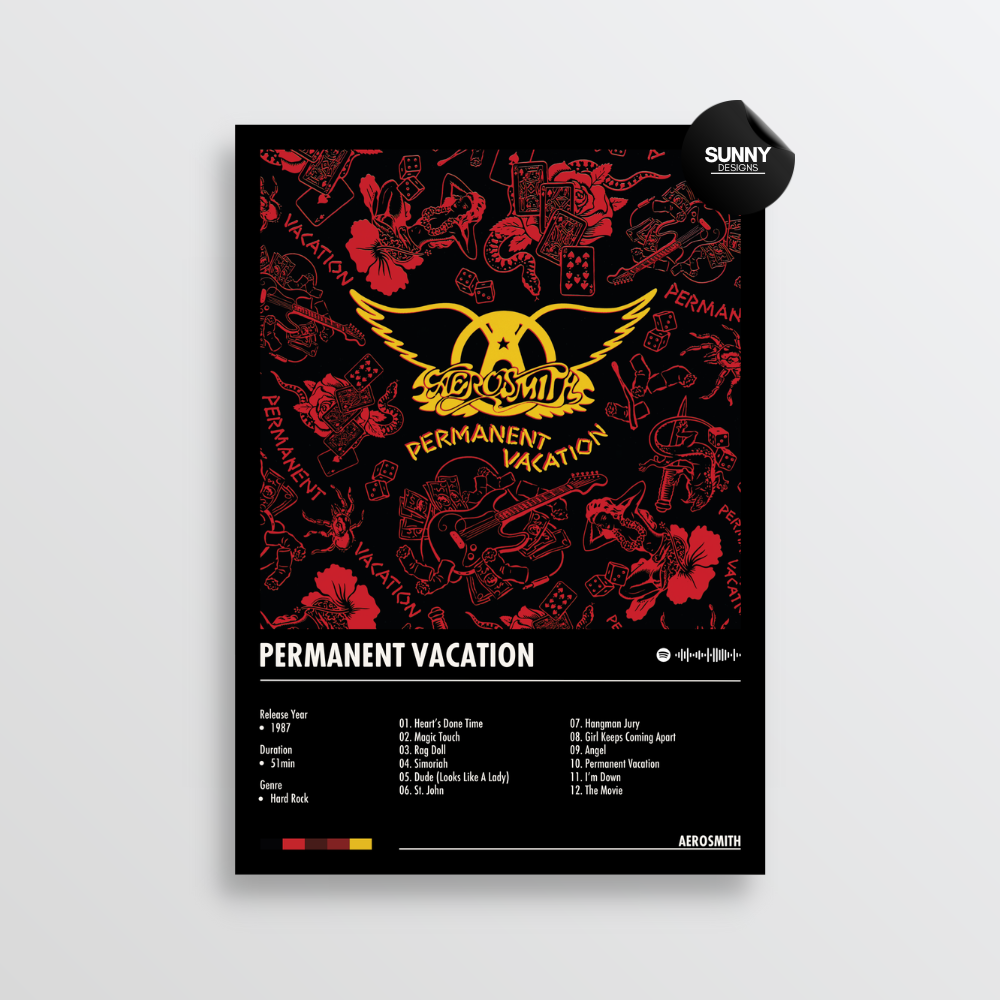 Aerosmith Permanent Vacation merch custom album cover poster music poster personalized gifts poster mockup poster template album posters for wall tracklist Sunny Designs Poster
