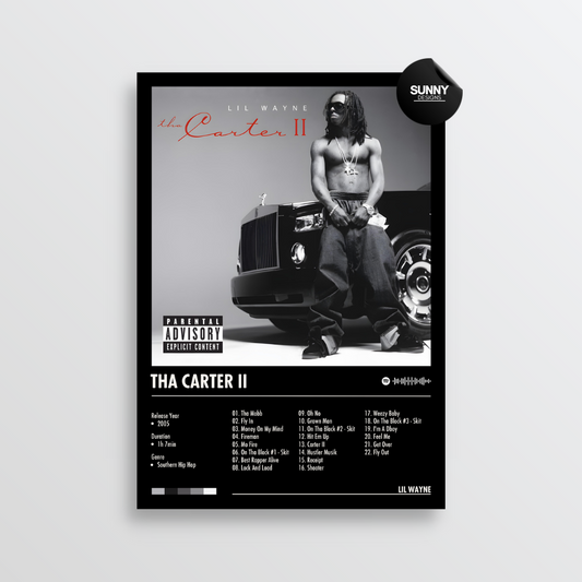 Lil Wayne Tha Carter 2 merch custom album cover poster music poster personalized gifts poster mockup poster template album posters for wall tracklist Sunny Designs Poster
