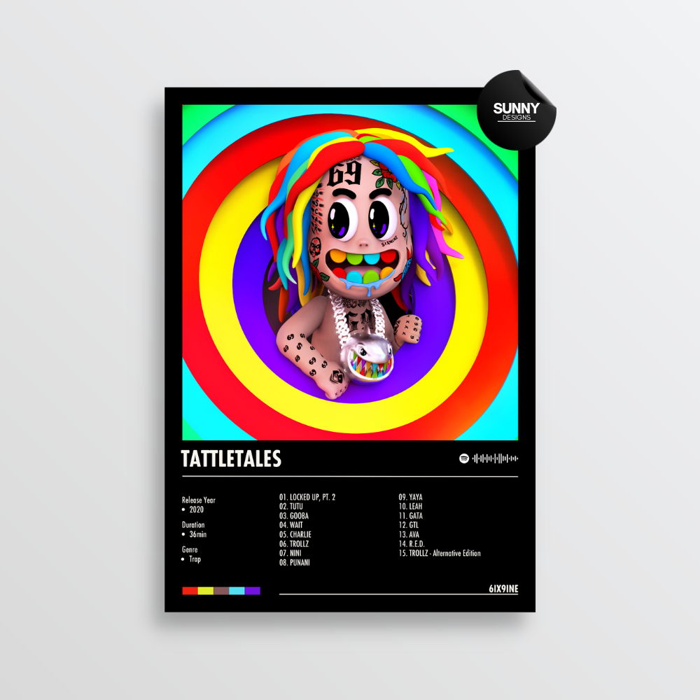 6ix9ine TattleTales merch custom album cover poster music poster personalized gifts poster mockup poster template album posters for wall Sunny Designs Poster 