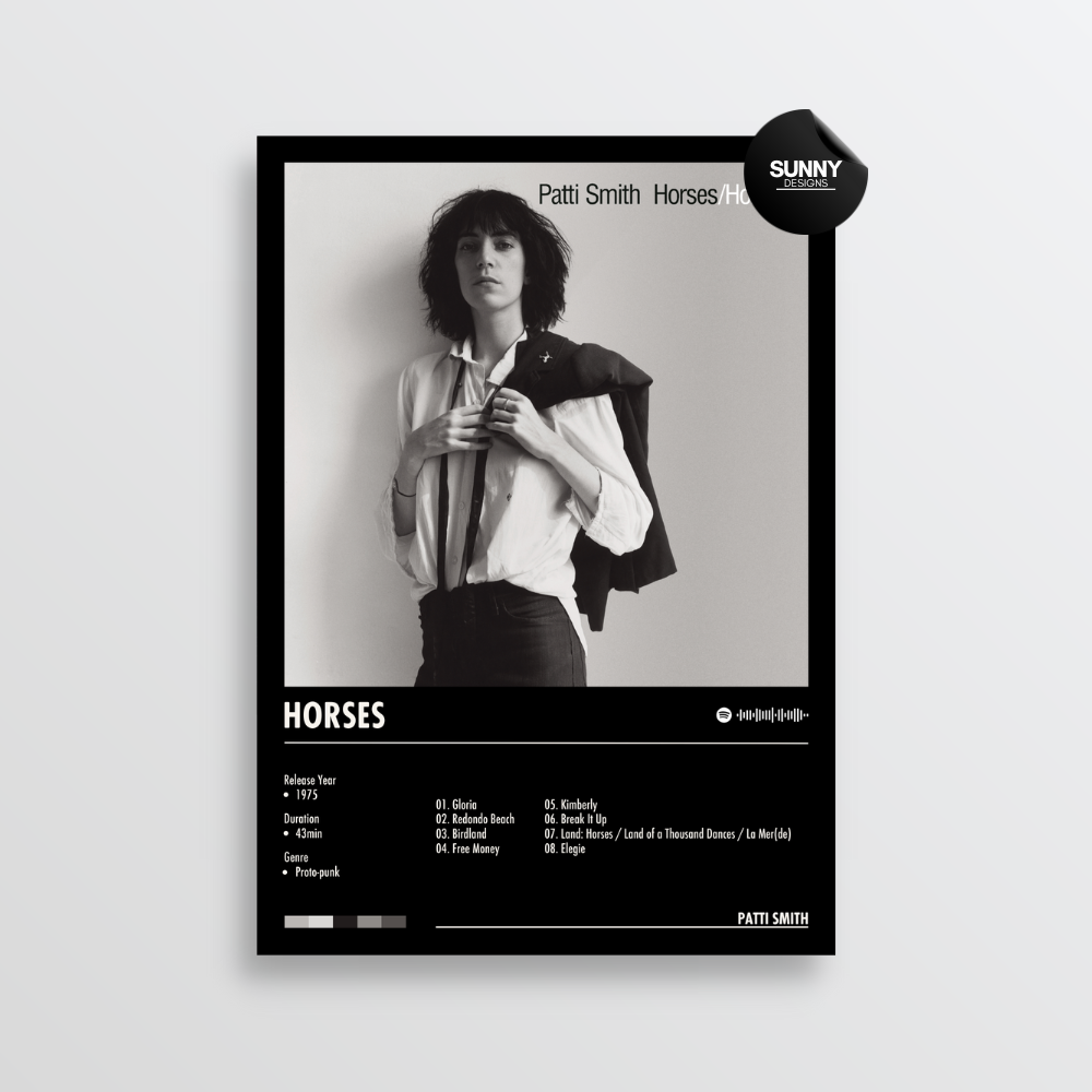 Patti Smith Horses merch custom album cover poster music poster personalized gifts poster mockup poster template album posters for wall tracklist Sunny Designs Poster
