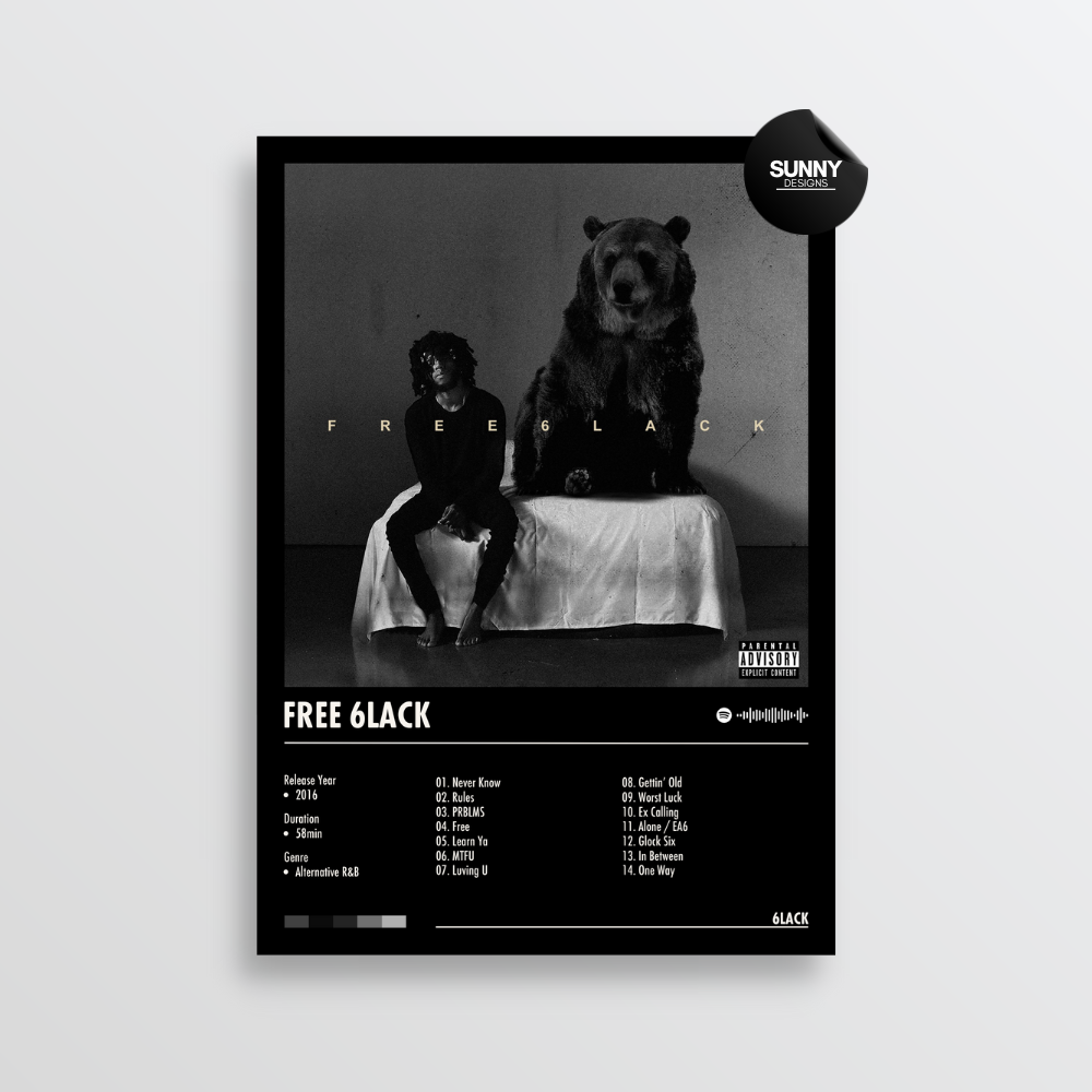 6LACK FREE 6LACK merch custom album cover poster music poster personalized gifts poster mockup poster template album posters for wall Sunny Designs Poster 