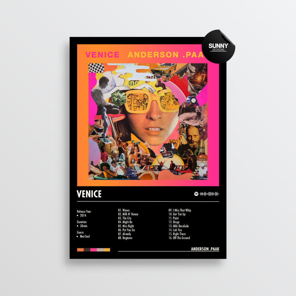 Anderson Paak Venice merch custom album cover poster music poster personalized gifts poster mockup poster template album posters for wall Sunny Designs Poster 