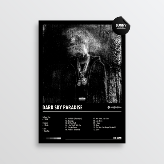 Big Sean Dark Sky Paradise merch custom album cover poster music poster personalized gifts poster mockup poster template album posters for wall Sunny Designs Poster 