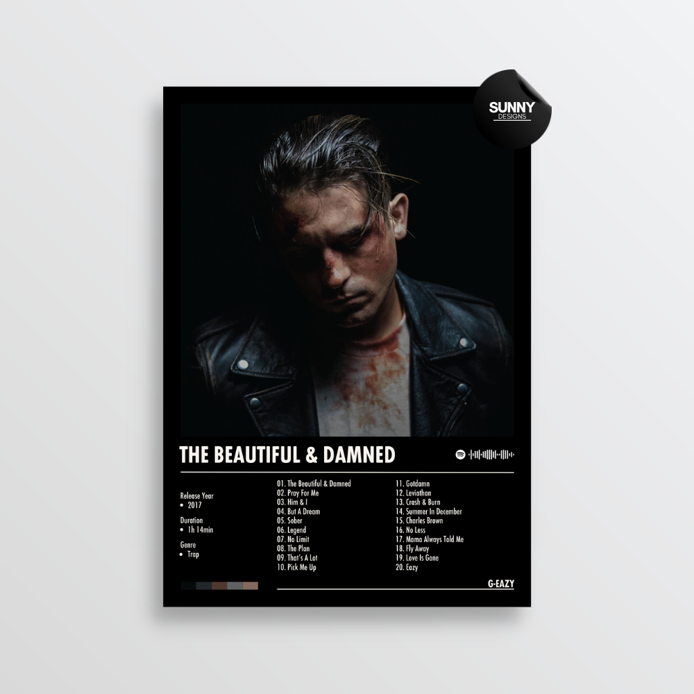 G-Eazy The Beautiful & Damned merch custom album cover poster music poster personalized gifts poster mockup poster template album posters for wall tracklist Sunny Designs Poster
