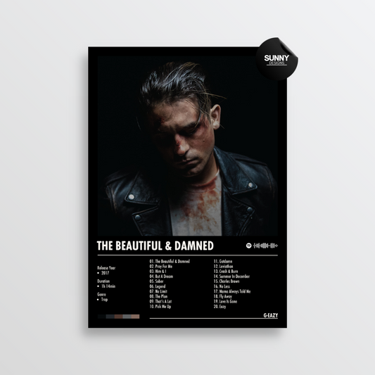 G-Eazy The Beautiful & Damned merch custom album cover poster music poster personalized gifts poster mockup poster template album posters for wall tracklist Sunny Designs Poster
