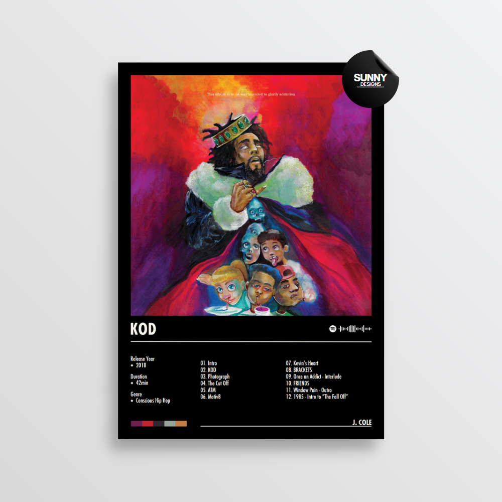 J. Cole KOD merch custom album cover poster music poster personalized gifts poster mockup poster template Sunny Designs Poster