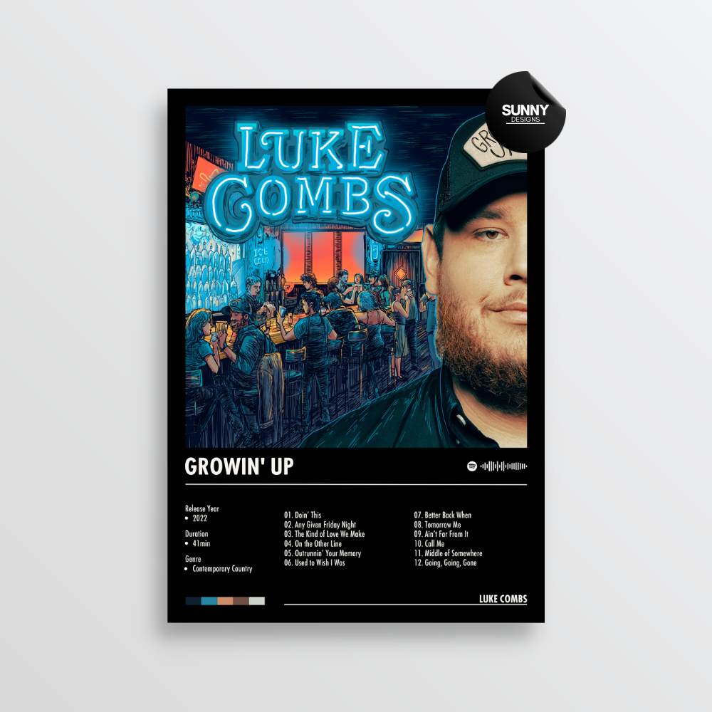 Luke Combs Growin Up merch custom album cover poster music poster personalized gifts poster mockup poster template album posters for wall tracklist Sunny Designs Poster
