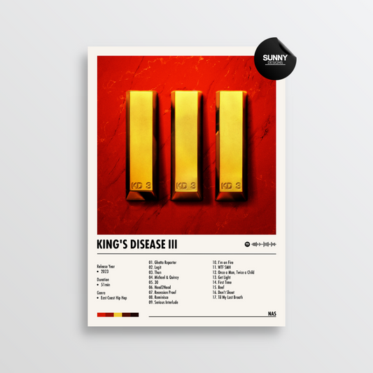 Nas King's Disease 3 merch custom album cover poster music poster personalized gifts poster mockup poster template album posters for wall Sunny Designs Poster 