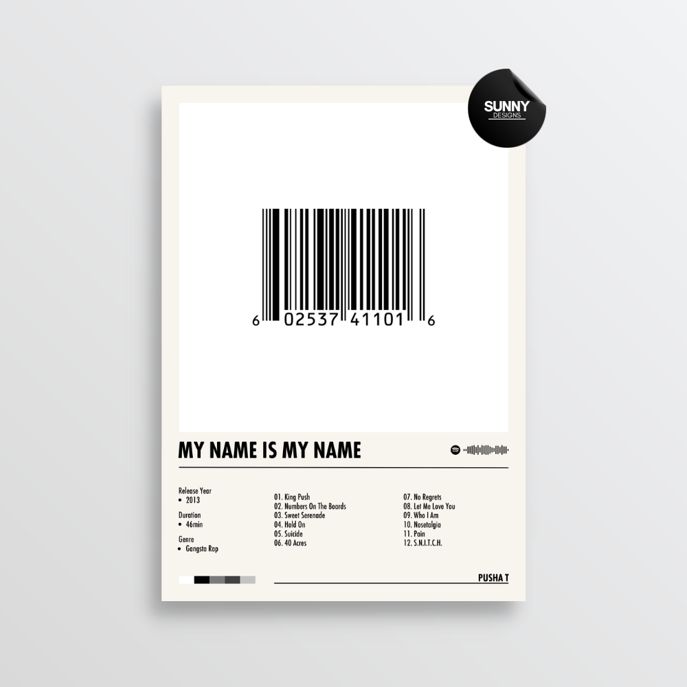 Pusha T My Name Is My Name merch custom album cover poster music poster personalized gifts poster mockup poster template album posters for wall Sunny Designs Poster 