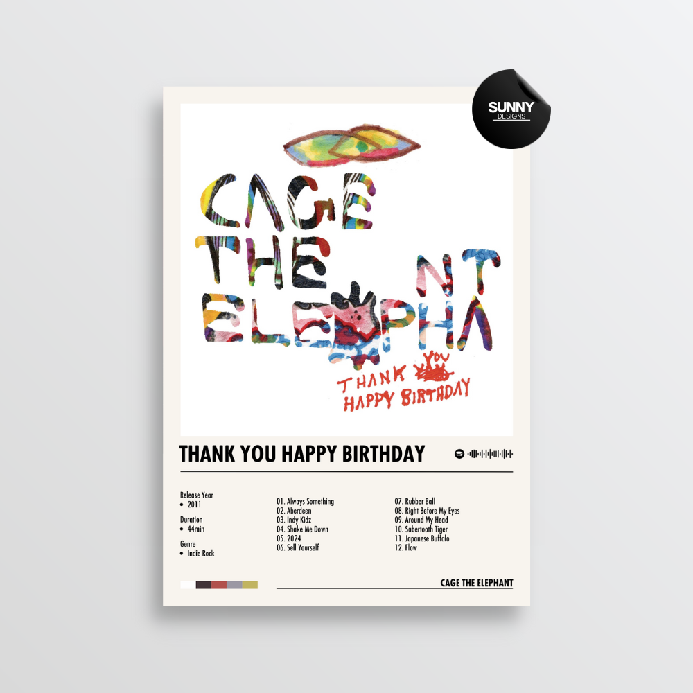 Cage the Elephant Thank You Happy Birthday merch custom album cover poster music poster personalized gifts poster mockup poster template album posters for wall Sunny Designs Poster 