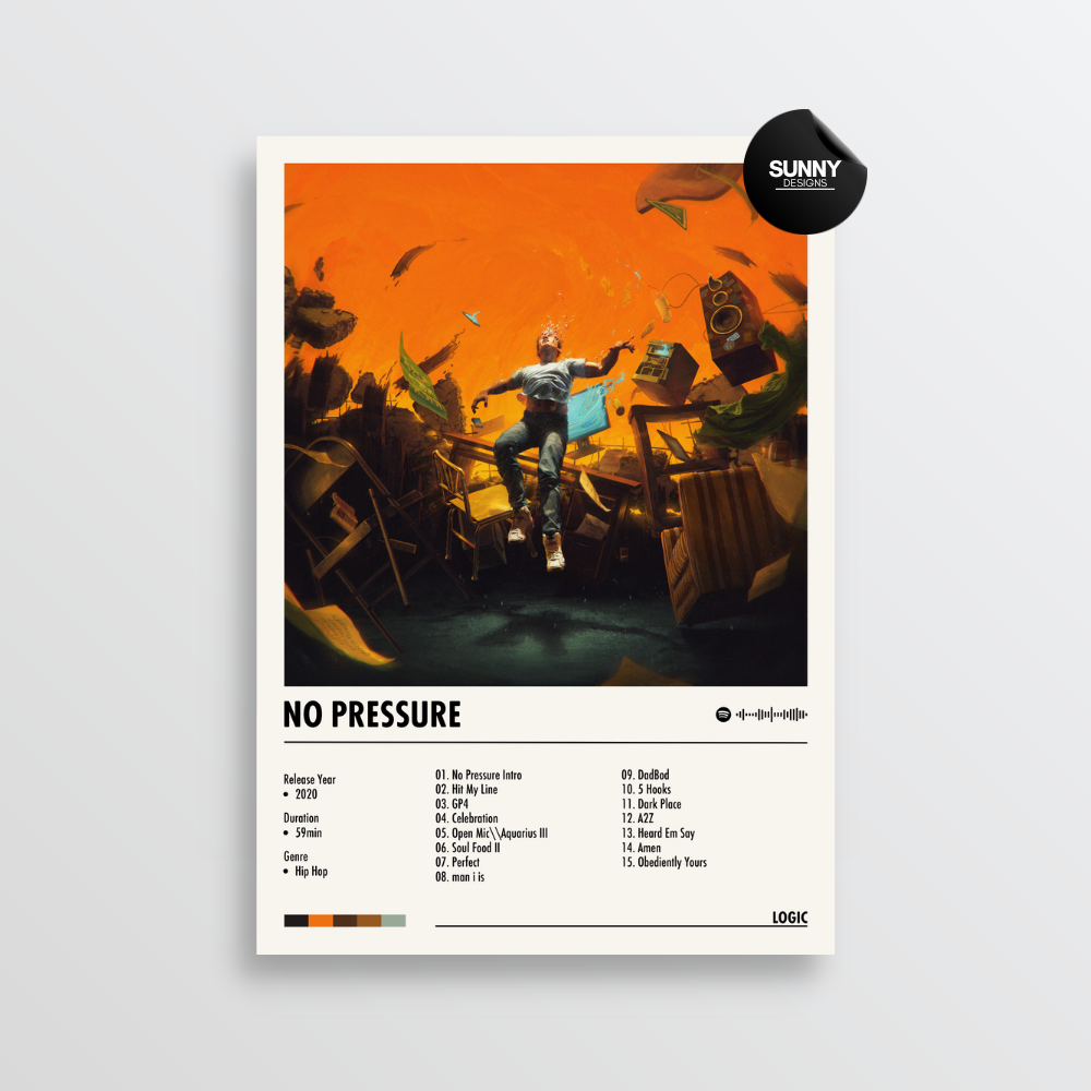 Logic No Pressure merch custom album cover poster music poster personalized gifts poster mockup poster template album posters for wall Sunny Designs Poster 