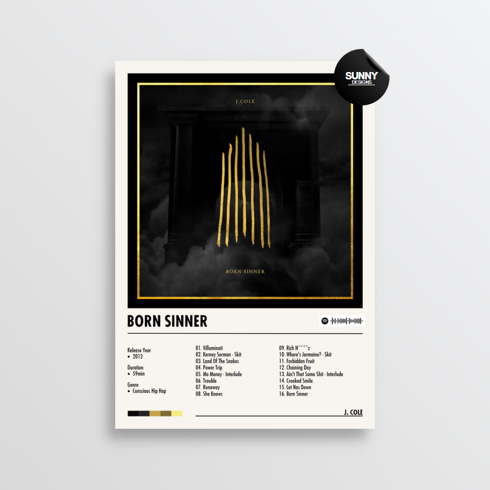 J. Cole Born Sinner merch custom album cover poster music poster personalized gifts poster mockup poster template Sunny Designs Poster