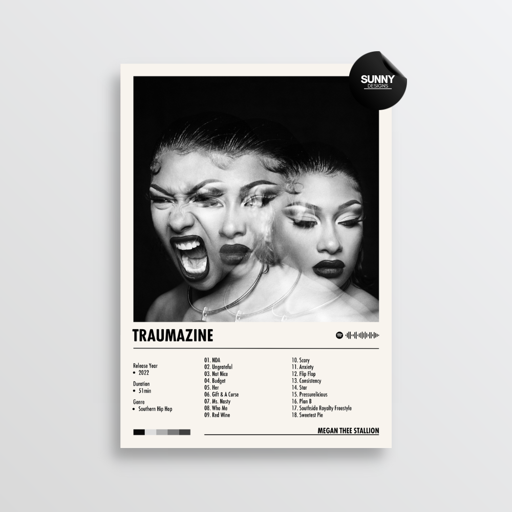 Megan Thee Stallion Traumazine merch custom album cover poster music poster personalized gifts poster mockup poster template album posters for wall tracklist Sunny Designs Poster
