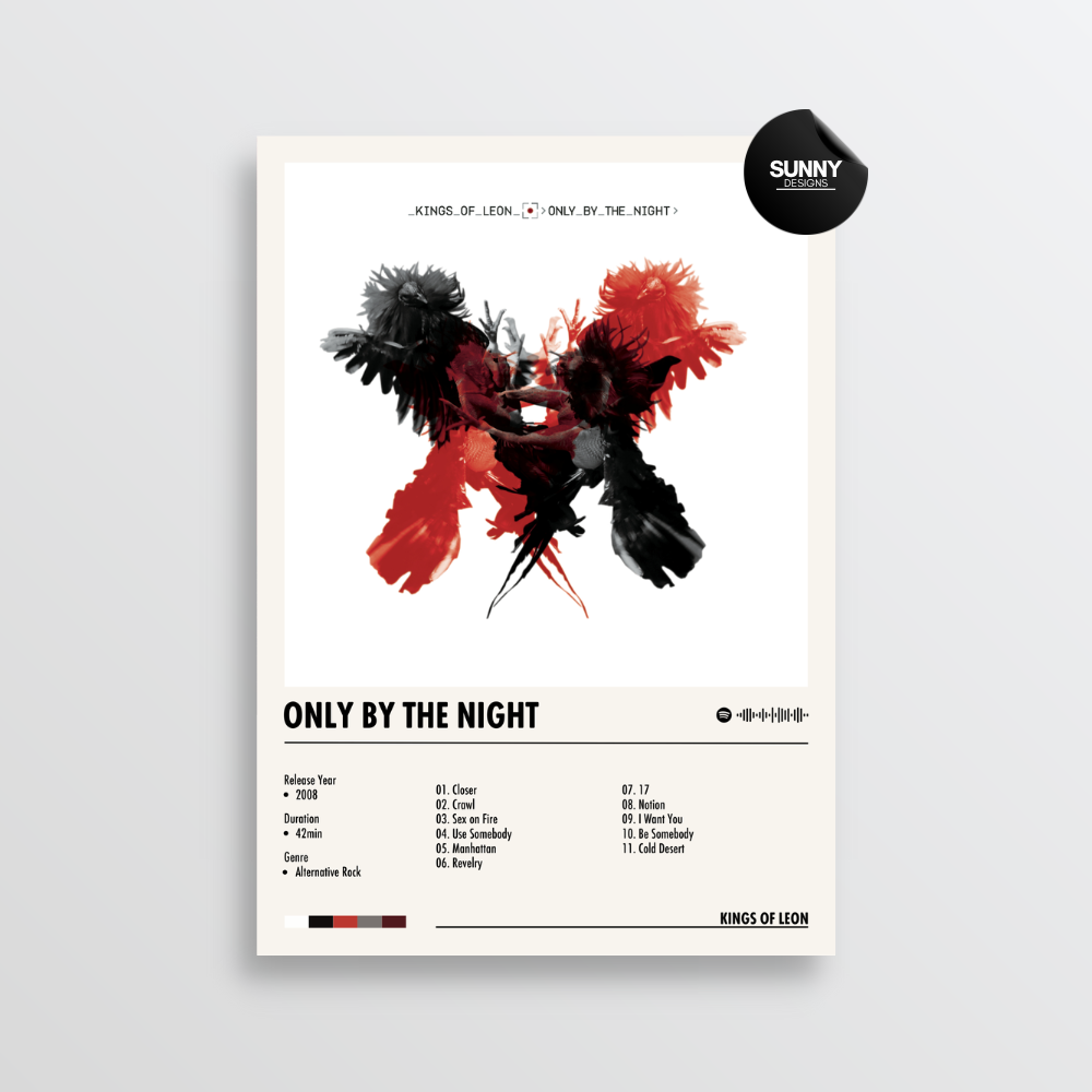 Kings of Leon Only By The Night tracklist merch custom album cover poster music poster personalized gifts poster mockup poster template album posters for wall Sunny Designs Poster 