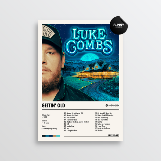 Luke Combs Gettin Old merch custom album cover poster music poster personalized gifts poster mockup poster template album posters for wall tracklist Sunny Designs Poster
