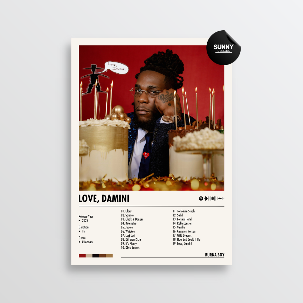 Burna Boy Love, Damini merch custom album cover poster music poster personalized gifts poster mockup poster template album posters for wall Sunny Designs Poster 