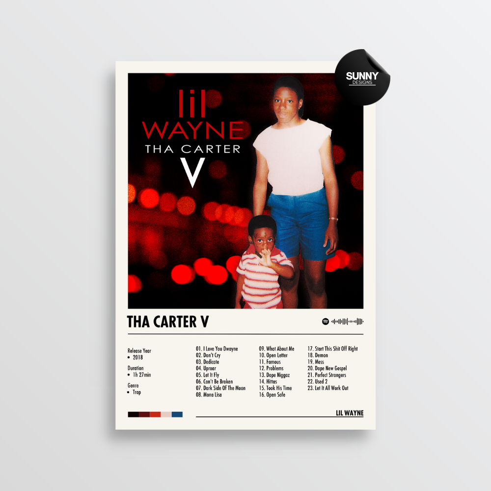 Lil Wayne Tha Carter 5 merch custom album cover poster music poster personalized gifts poster mockup poster template album posters for wall tracklist Sunny Designs Poster
