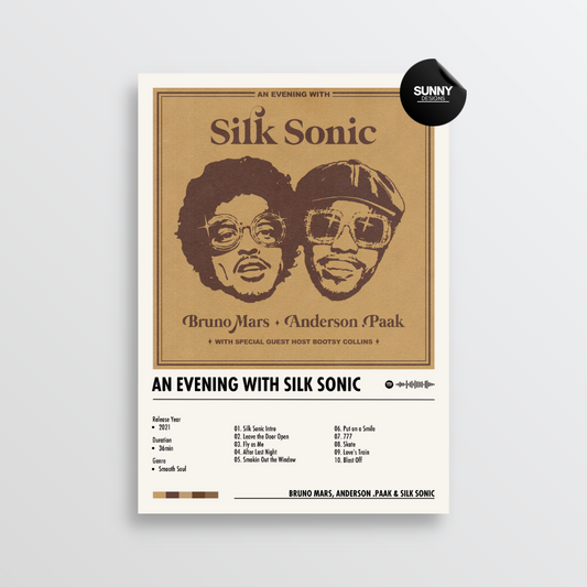 Bruno Mars, Anderson .Paak & Silk Sonic An Evening with Silk Sonic merch custom album cover poster music poster personalized gifts poster mockup poster template album posters for wall Sunny Designs Poster 