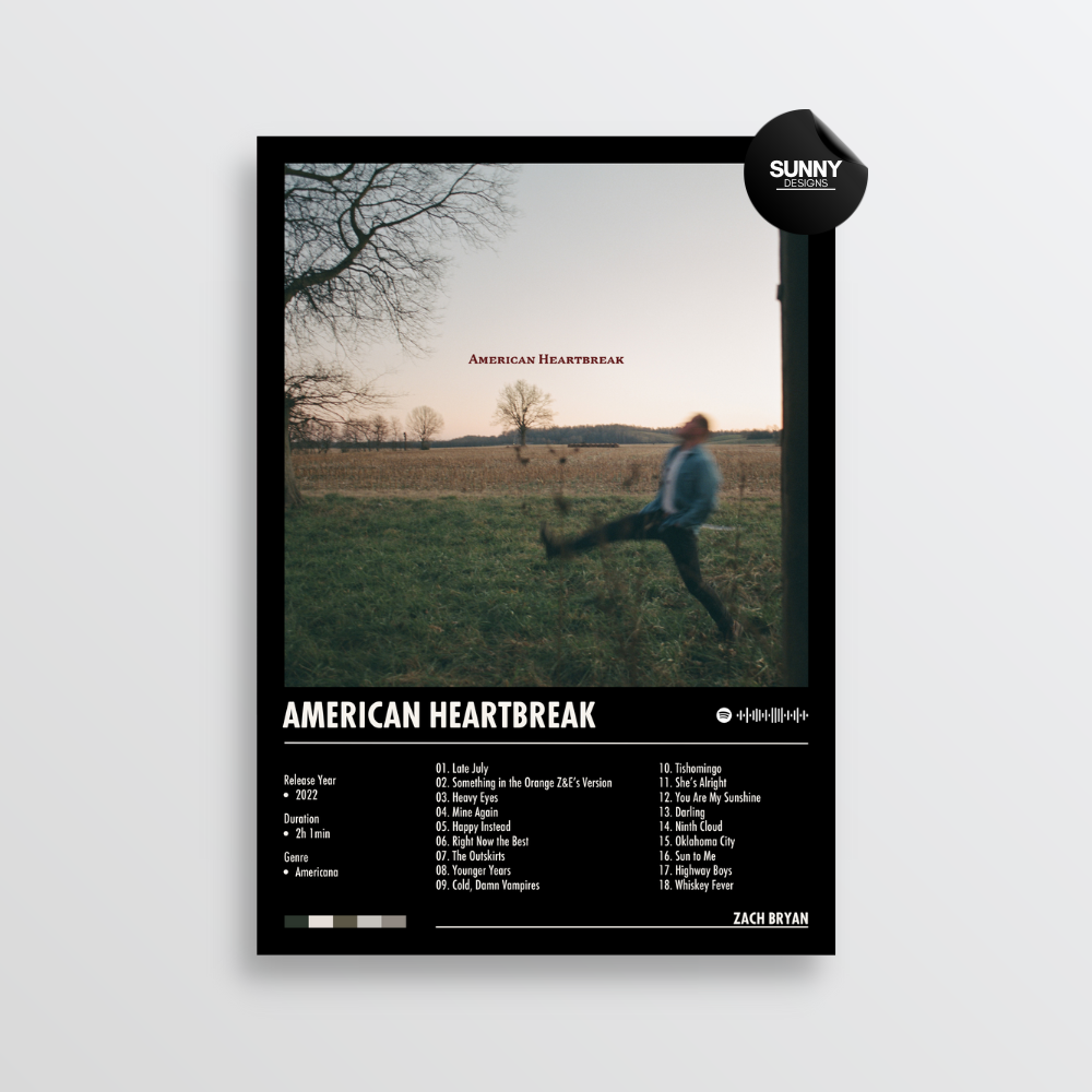 Zach Bryan - American Heartbreak | Album Cover Poster – Sunny Designs ...