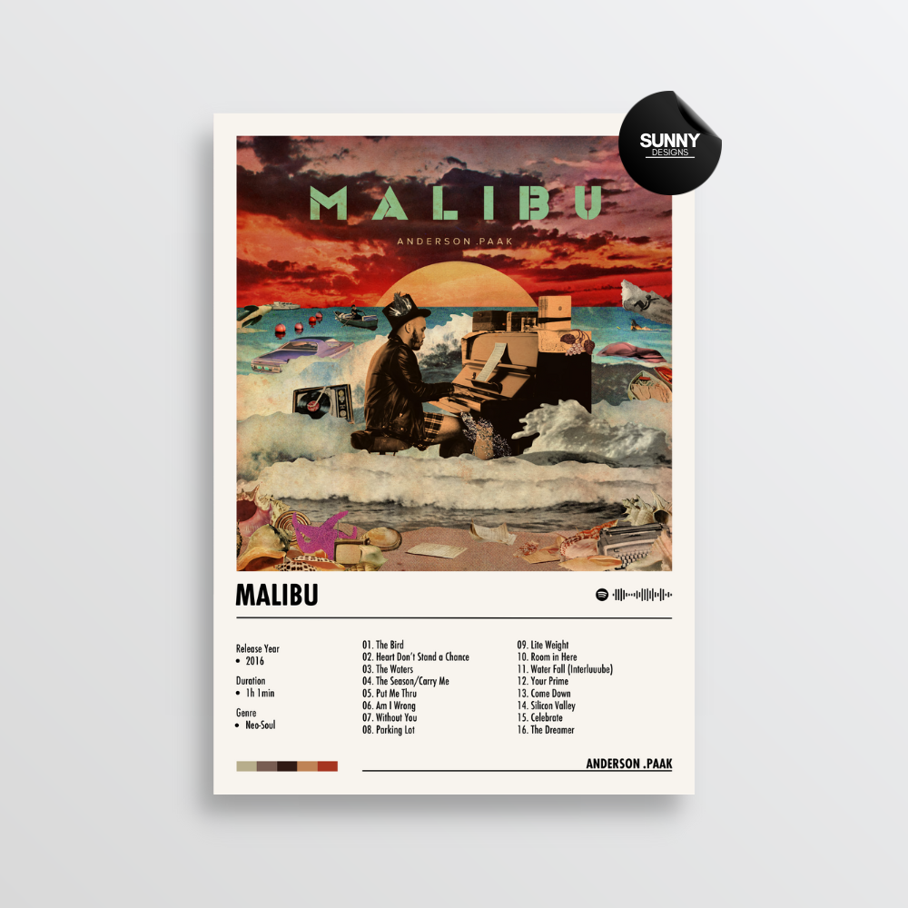 Anderson Paak Malibu merch custom album cover poster music poster personalized gifts poster mockup poster template album posters for wall Sunny Designs Poster 