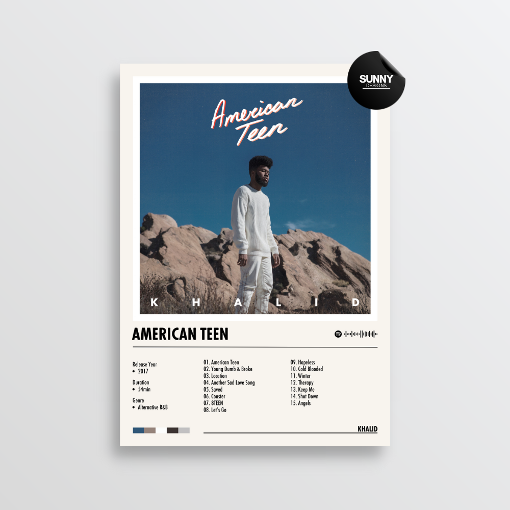 Khalid American Teen merch custom album cover poster music poster personalized gifts poster mockup poster template album posters for wall Sunny Designs Poster 