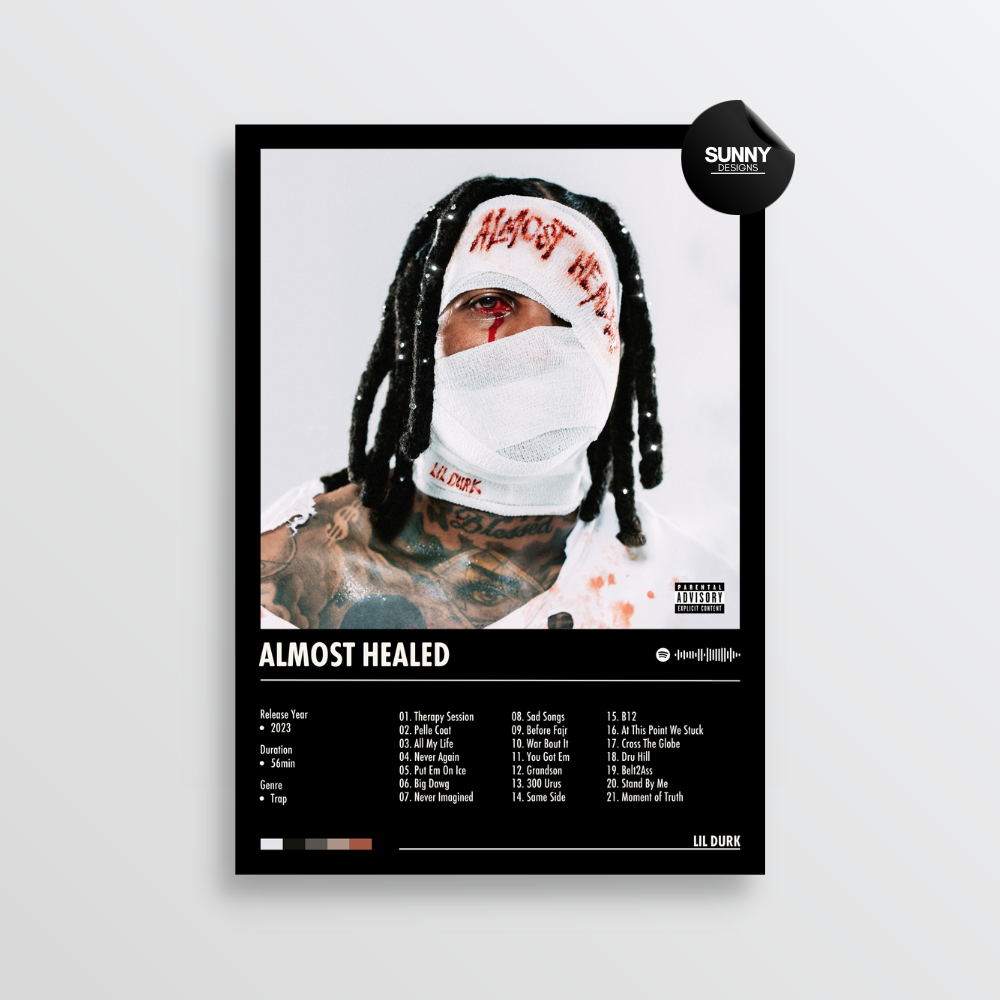 Lil Durk Almost Healed merch custom album cover poster music poster personalized gifts poster mockup poster template album posters for wall tracklist Sunny Designs Poster
