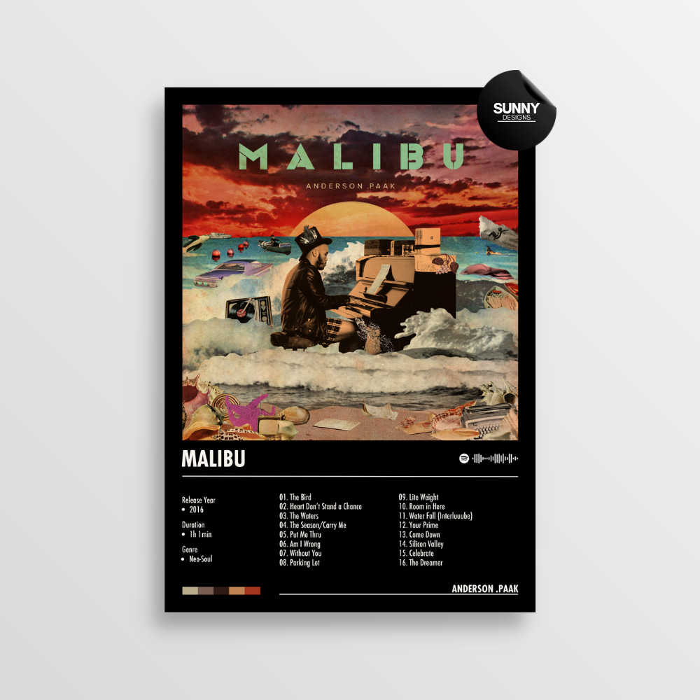 Anderson Paak Malibu merch custom album cover poster music poster personalized gifts poster mockup poster template album posters for wall Sunny Designs Poster 